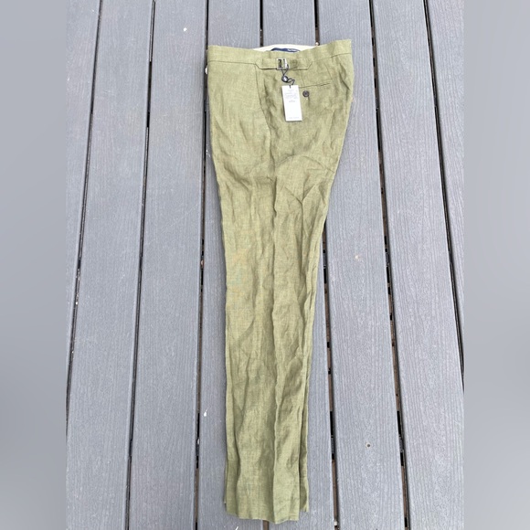 NWT $398 Polo Ralph Lauren Men's Green Linen Pleated Suit Trousers Pants 32x33